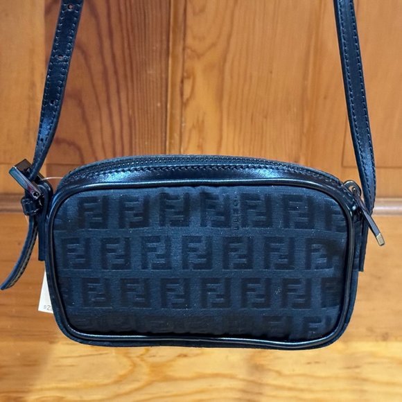 Fendi Vintage Borsa Tracolla Zucchino with Leather Crossbody Strap; Black NWT - Picture 1 of 16